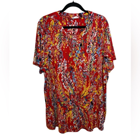SPLA Colorful Short Sleeve Split Neck Plus Size Blouse - Picture 1 of 5